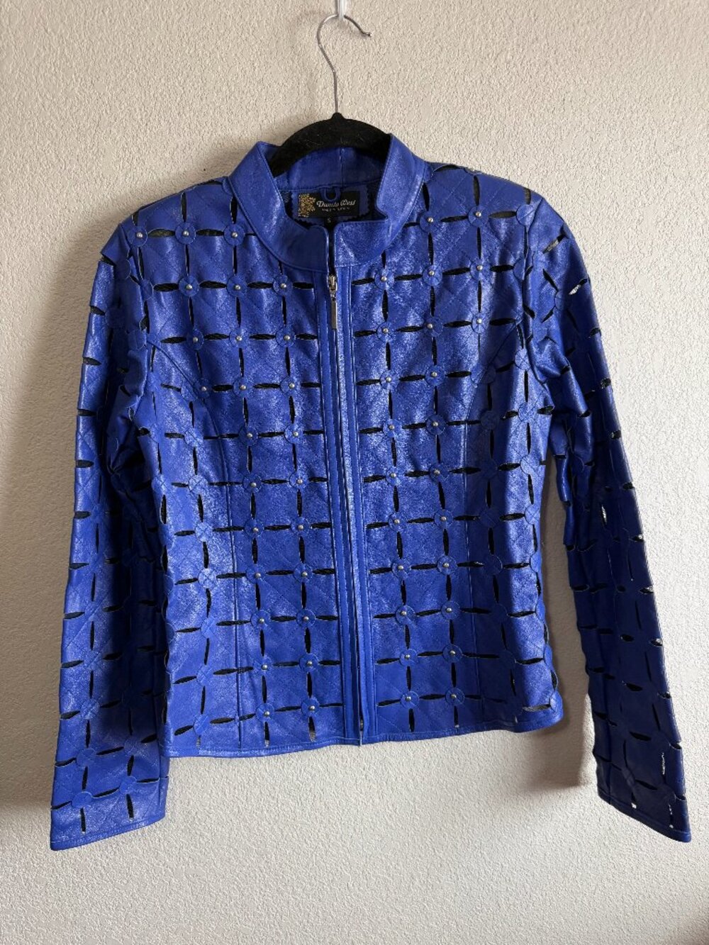 Dakota West Artisan Royal Blue Lambskin Leather & Mesh Jacket Sz S